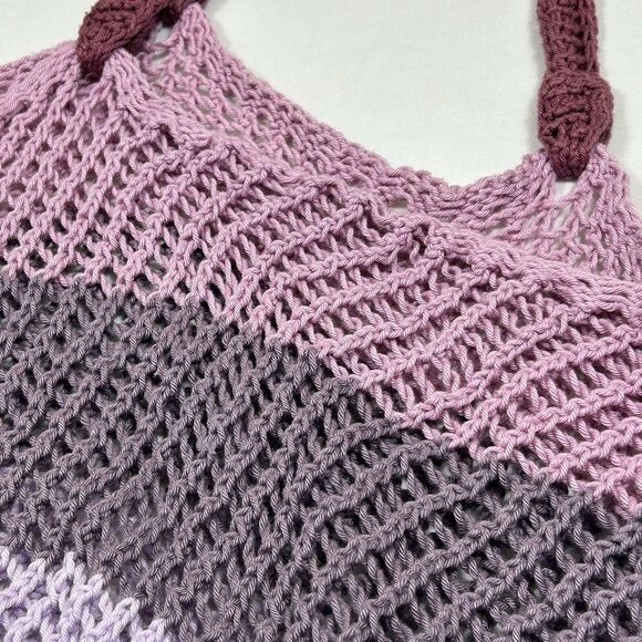 Crochet Market Tote Bag Womens One Size Purple Open Weave Shoulder Net Beach - Picture 3 of 7